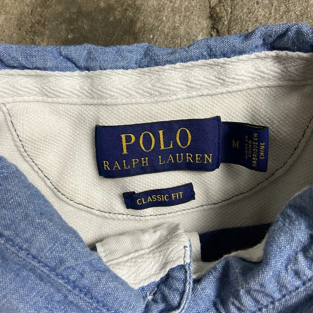 Polo Ralph Lauren Polo Shirt Size Medium Navy Blue Striped Classic Fit US-93